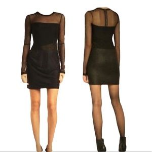 BCBGMAXAZRIA Longsleeve Black Mesh Mini Bodycon Dress Size Medium